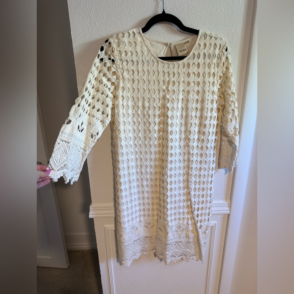 ICHI Women's Cream Long Sleeve Dress
